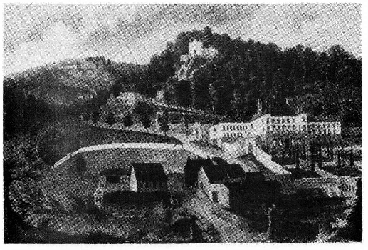 Painting of the two castles of Ansembourg with the gardens and Mont-Marie chapel, shortly after 1761